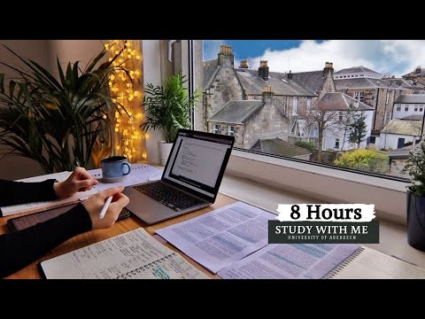 8 HOUR STUDY WITH ME  on a RAINY DAY | Background noise, 10-min Break, No music, Study with Merve