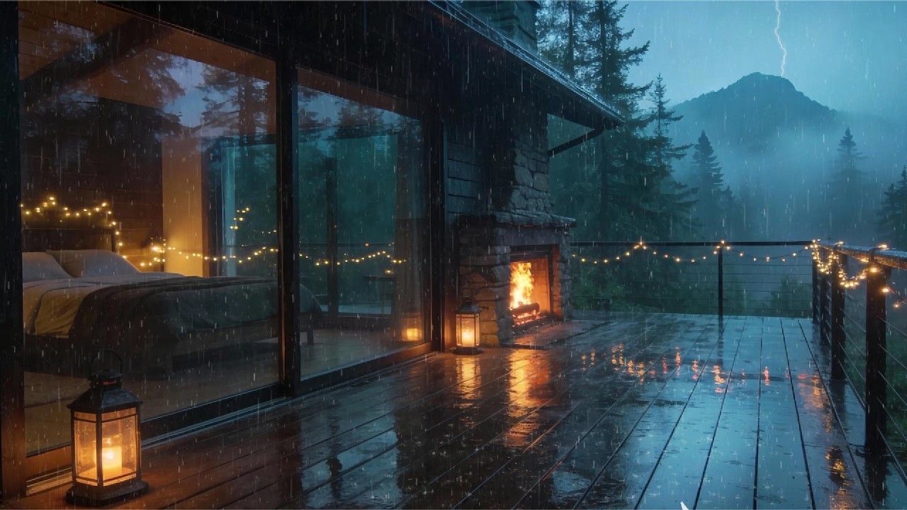 Relax, Unwind, Sleep | Distant Thunderstorm on Mountain Cabin Porch