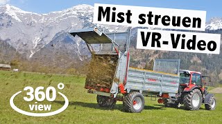 Lindner Geotrac und Gruber Miststreuer SM 850 | 360 Grad VR Video | Mist streuen 2020 screenshot 5