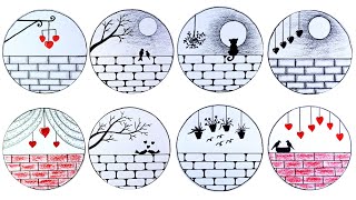 Easy 8 circle scenery drawing ideas ||Pencil drawing in a easy drawing || Ashraful dreams drawing