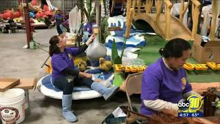 Competitors work tirelessly to design and build floats for Rose Parade