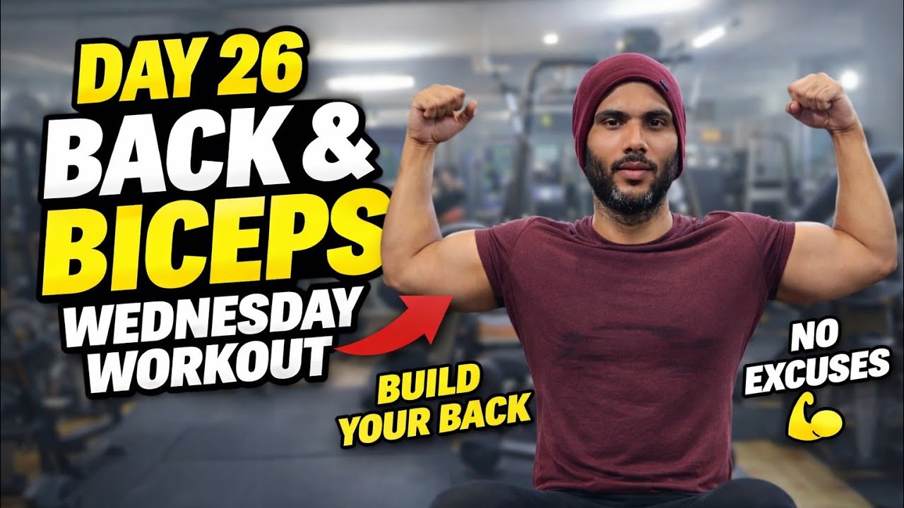 Day 26 | 90 Day Body Transformation | Back & Biceps 🔥  | No Diet Only Ghar Ka Khana