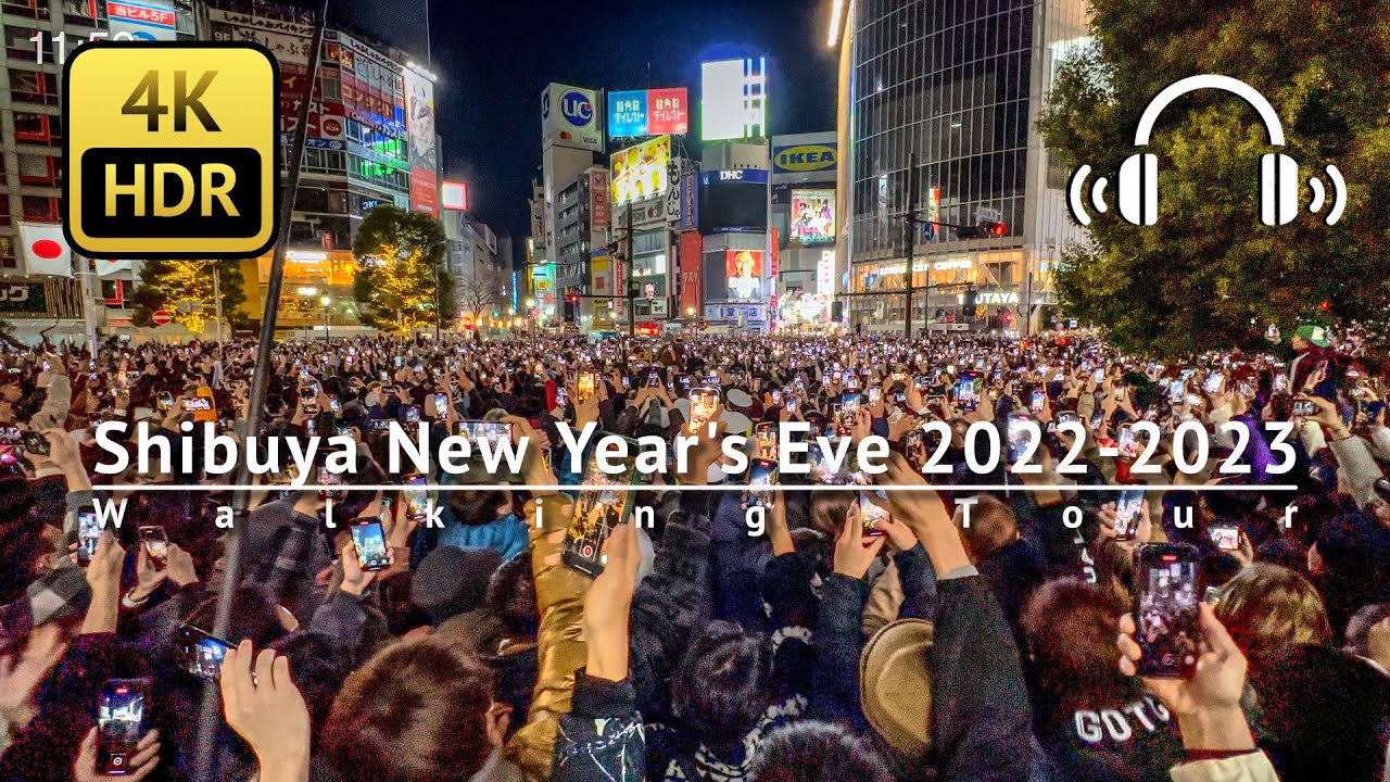 Shibuya New Year's Eve 2022 - 2023 Walking Tour - Tokyo Japan [4K/HDR/Binaural]