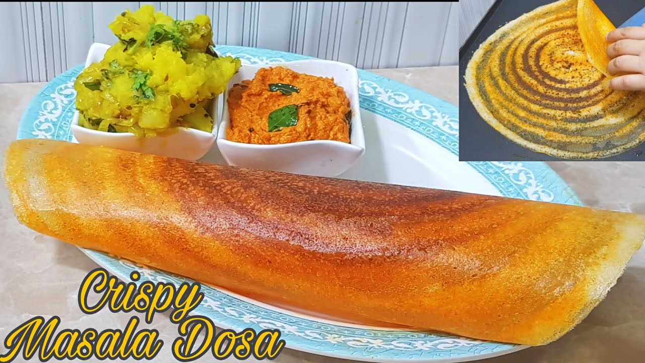 Crispy Hotel Style Masala Dosa Recipe With Potato Filling & Red Chutney