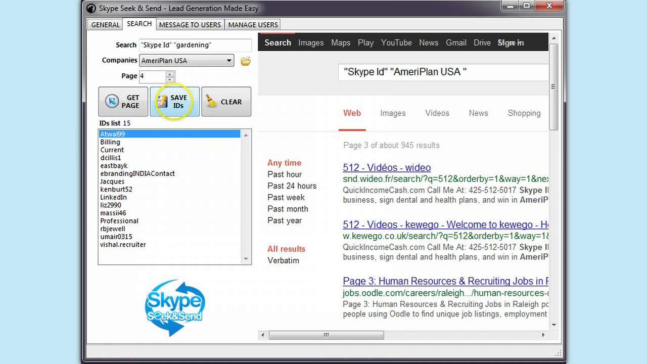 Skype Seek&Send Search Clear