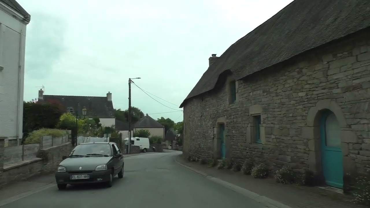 Driving On Place Joseph Corfmat & Rue des Frères Buleon, 56400 Plumergat, Morbihan, Brittany, France