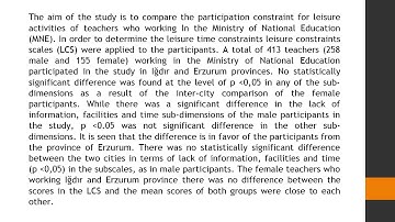 Comparison of Participation Constraints in Recreational Physical Activity of the Teachers Working Iğ