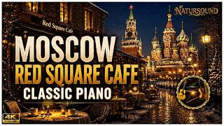 Snowy Red Square Night  Moscow Winter Ambience  Cozy Cafe Piano Music  Relaxing | 4K screenshot 3