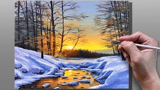 Acrylic Painting Golden Winter Landscape / Correa Art