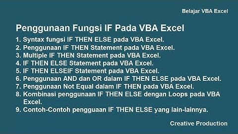 Belajar VBA Excel  11 : Fungsi IF pada VBA Excel.