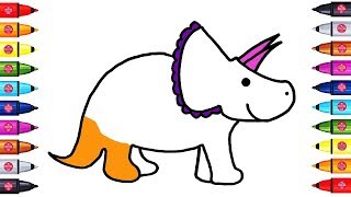 How to Draw a Triceratops Dinosaur Coloring Pages for Kids to Learn Colours