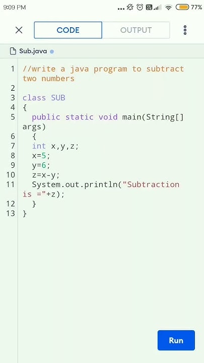 write a java program to subtract two numbers. #shorts #shortsvideo # ...