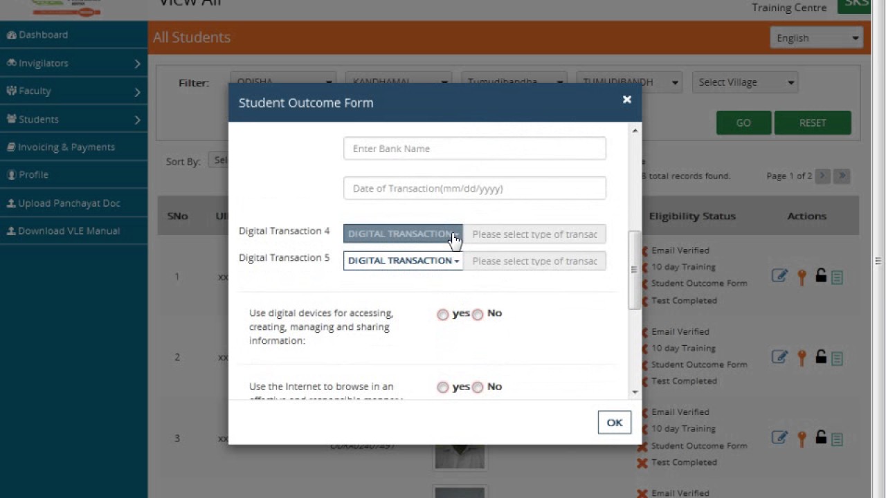 how to fill student outcome form in pmgdisha