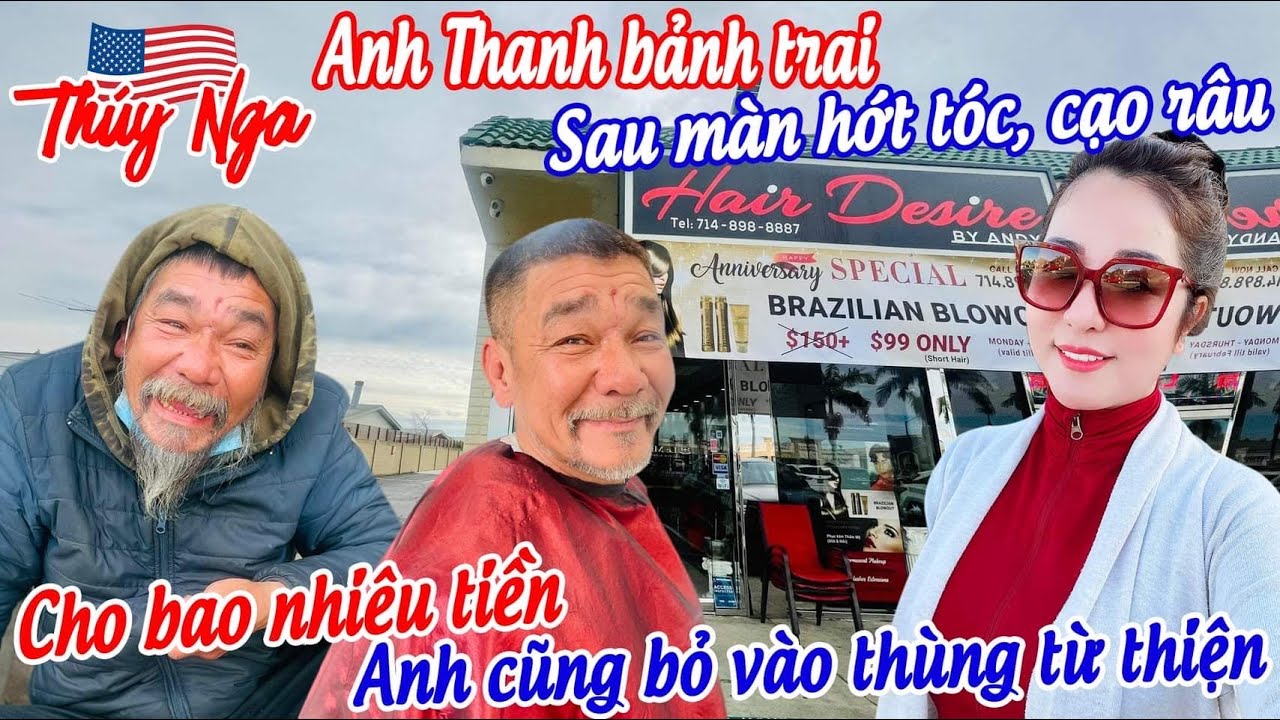 Anh Thanh bảnh bao sau màn cắt tóc, cạo râu. Cho bao nhiêu tiền, anh cũng bỏ vào thùng từ thiện