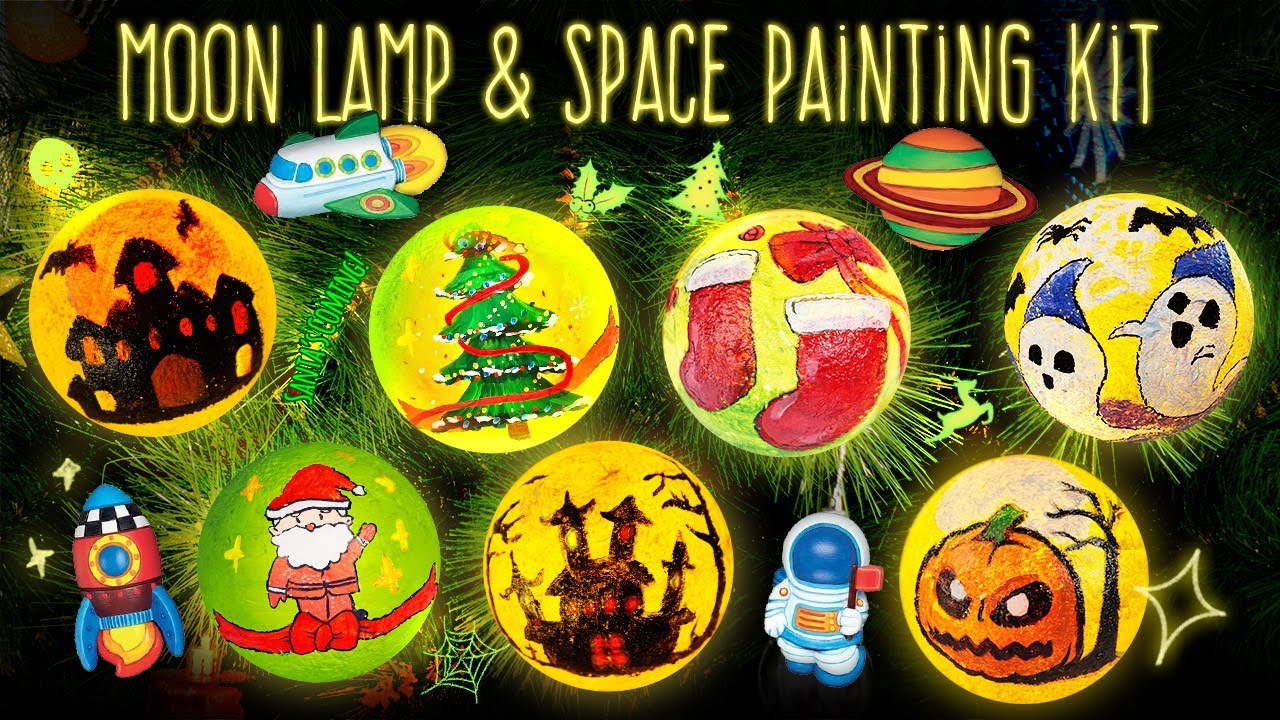 Paint Your Own Moon Lamp Kit, Halloween Gifts DIY Space Moon Night Light,  Art Supplies Arts