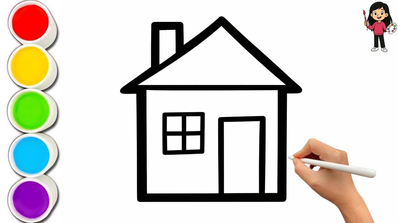 How To Draw Simple House From Shapes | Drawing And Coloring For Kids