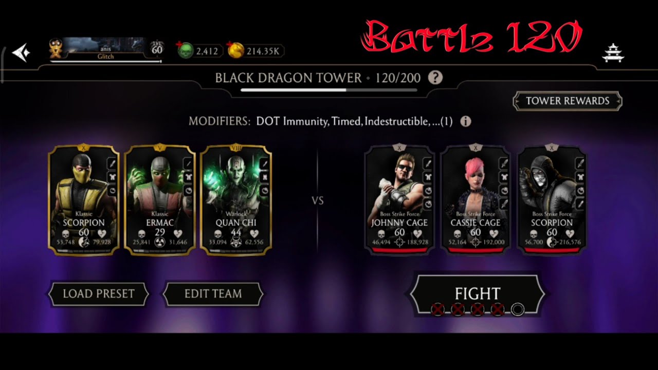MK mobile  battle 120 Fatal Black Dragon Tower