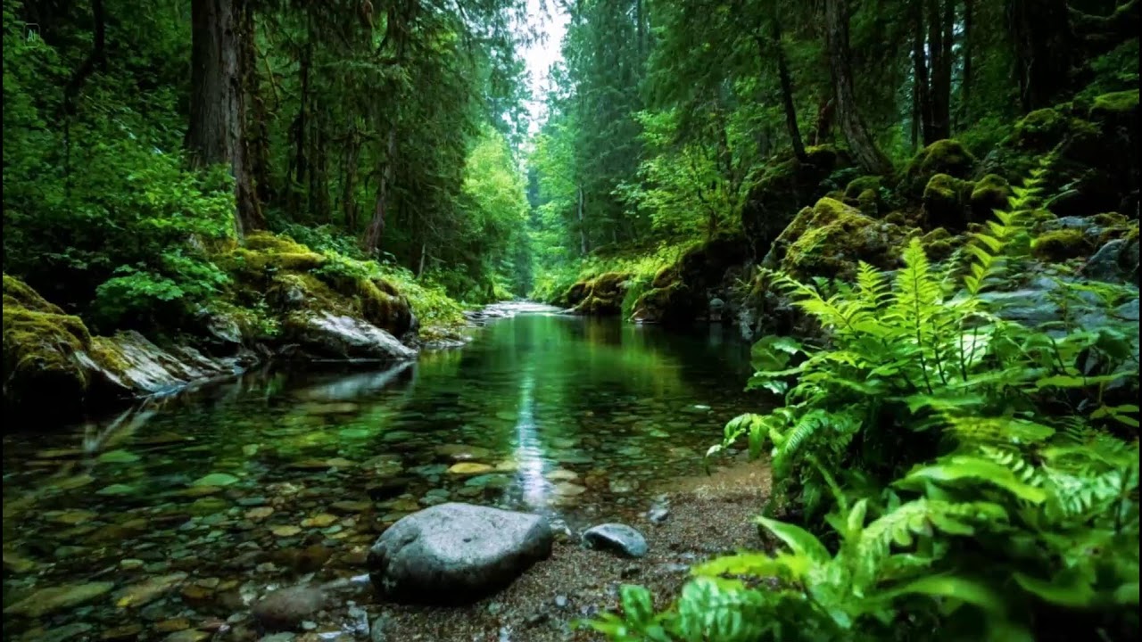 Calming Forest Ambience Sounds | Gentle River Stream Ambience | Quiet Bird Chirping Nature Sounds