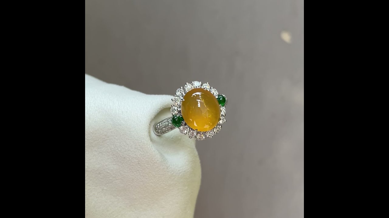 Yellow Jade Cabochon Ring (NJR044)