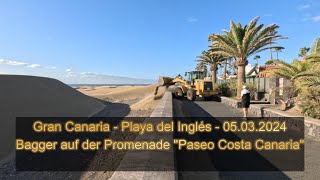 (4K) Bagger auf der Promenade Playa del Ingles / Gran Canaria 05.03.2024