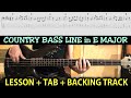 COUNTRY BASS LINE Lesson TAB & Backing Track - Easy Beginner Country Electric Bass - E Major