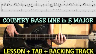 COUNTRY BASS LINE Lesson TAB & Backing Track - Easy Beginner Country Electric Bass - E Major