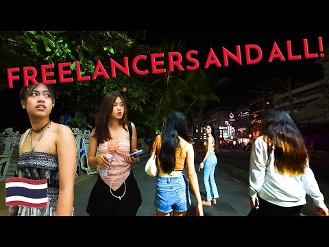 Pattaya Beach Road Night Walk in Thailand, Freelancers and All