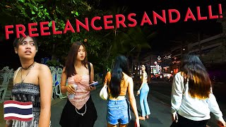 Pattaya Beach Road Night Walk in Thailand, Freelancers and All