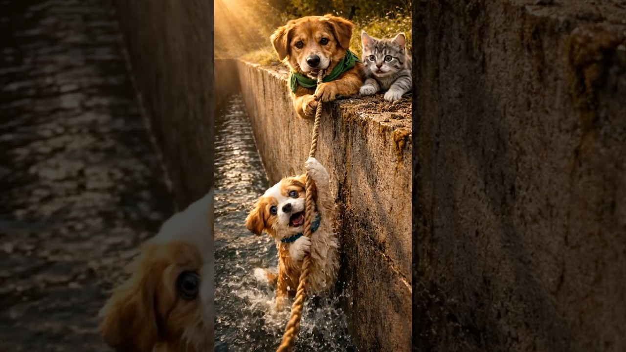Kitten Saves Puppy From Deep Canal 🥺 | Emotional Animal Rescue Story 
