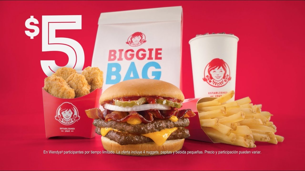 La Biggie Bag por $5, sin regateo - La nueva Biggie Bag de Wendy’s tiene todo eso que quieres pero sin nada que regatear. Ven y disfrútala, por solo $5.