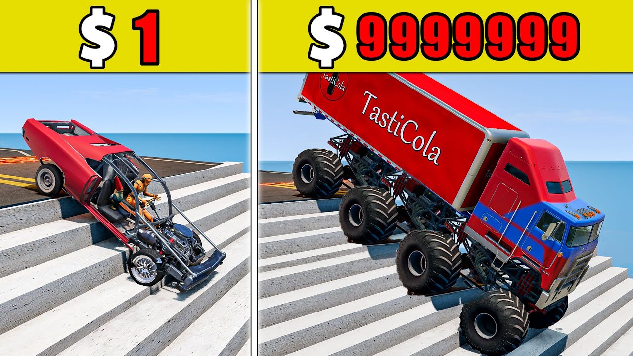 $1 vs $1,000,000丨Cars VS Stairs VS Roller Coaster Bridge VS Fans #84 - BeamNG.Drive Challenge