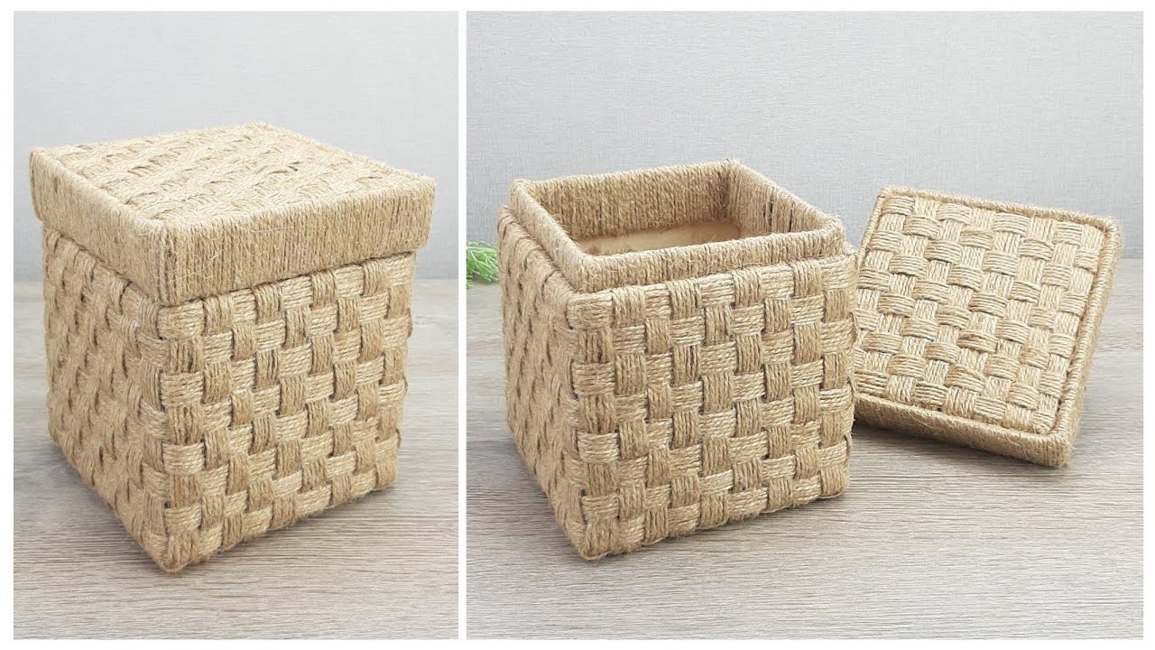 DIY Удивительная КОРЗИНКА с Крышкой из картона и джутового шпагата