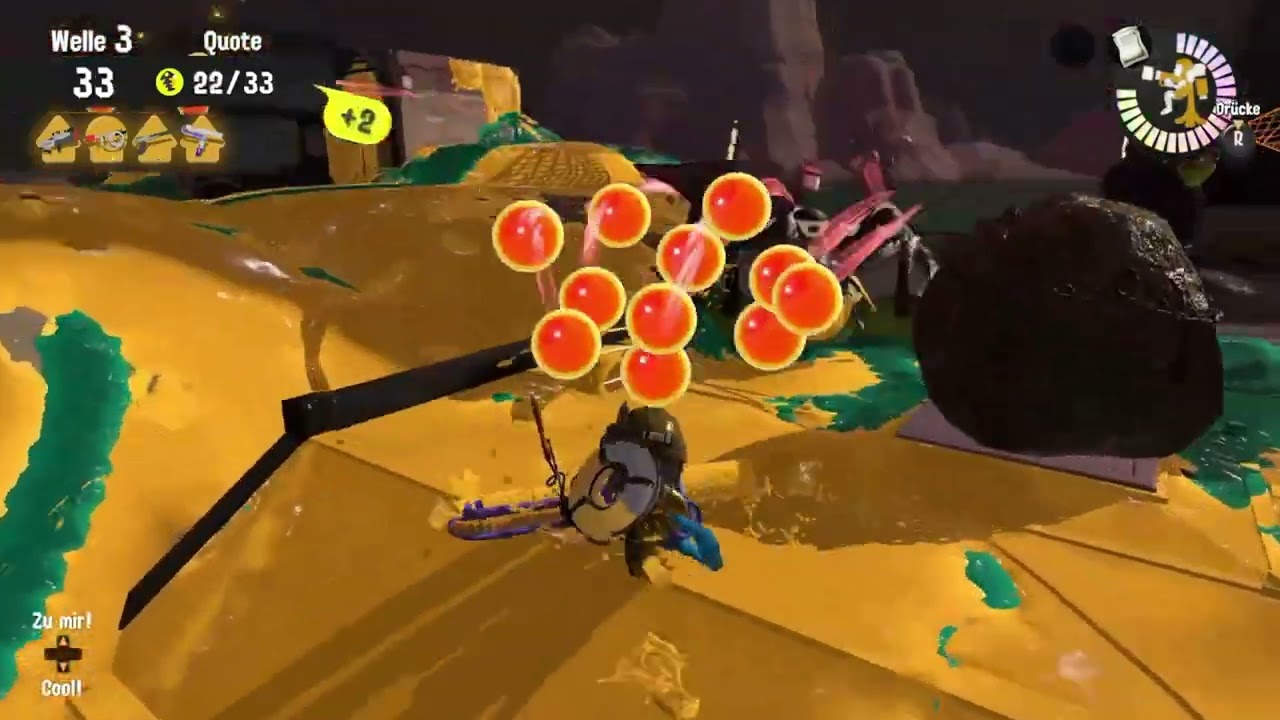 Splatoon 3, Salmon Run, Challenge, Sastrugi, 79 Golden Scales so far.