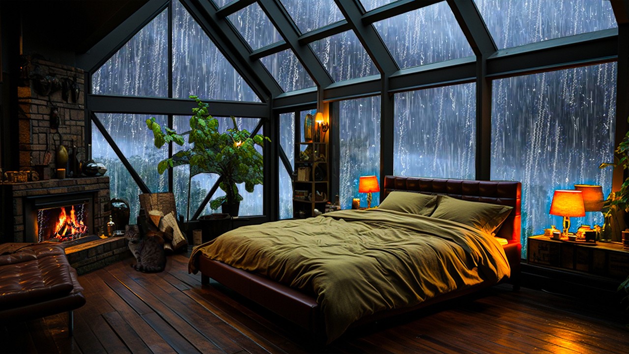 Calming Rain Sounds in a Cozy Cabin (No Ads) 🌧Relax and Sleep ...