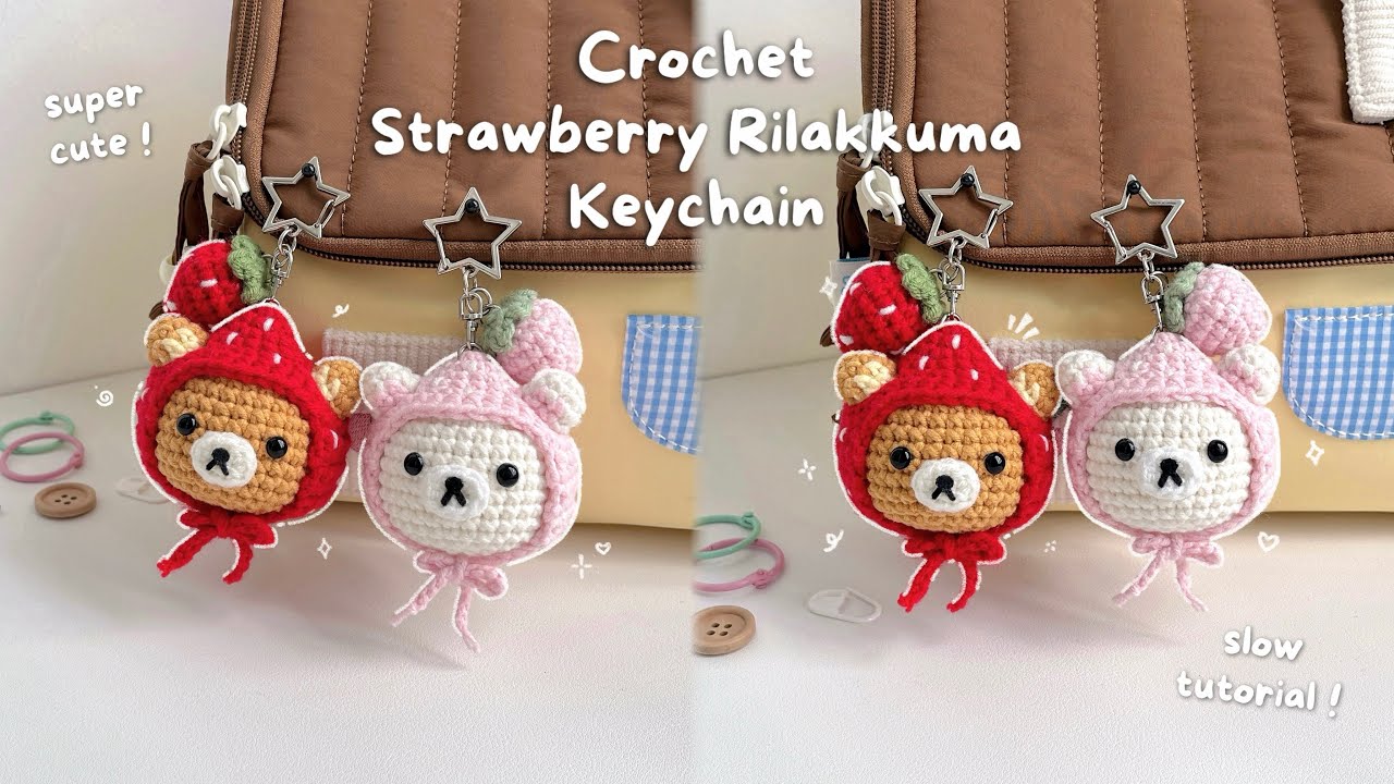 How to Crochet Rilakkuma Strawberry Keychain 🍓 Easy Crochet