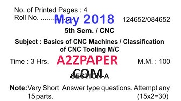 HSBTE Diploma 5th Sem Basic of CNC Machine Question Paper May 2018