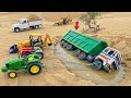 😱 Sand Loaded TATA Dumper Truck Accident Pulling Out Mahindra Tractor JCB 3DX | Toys Cartoon Video