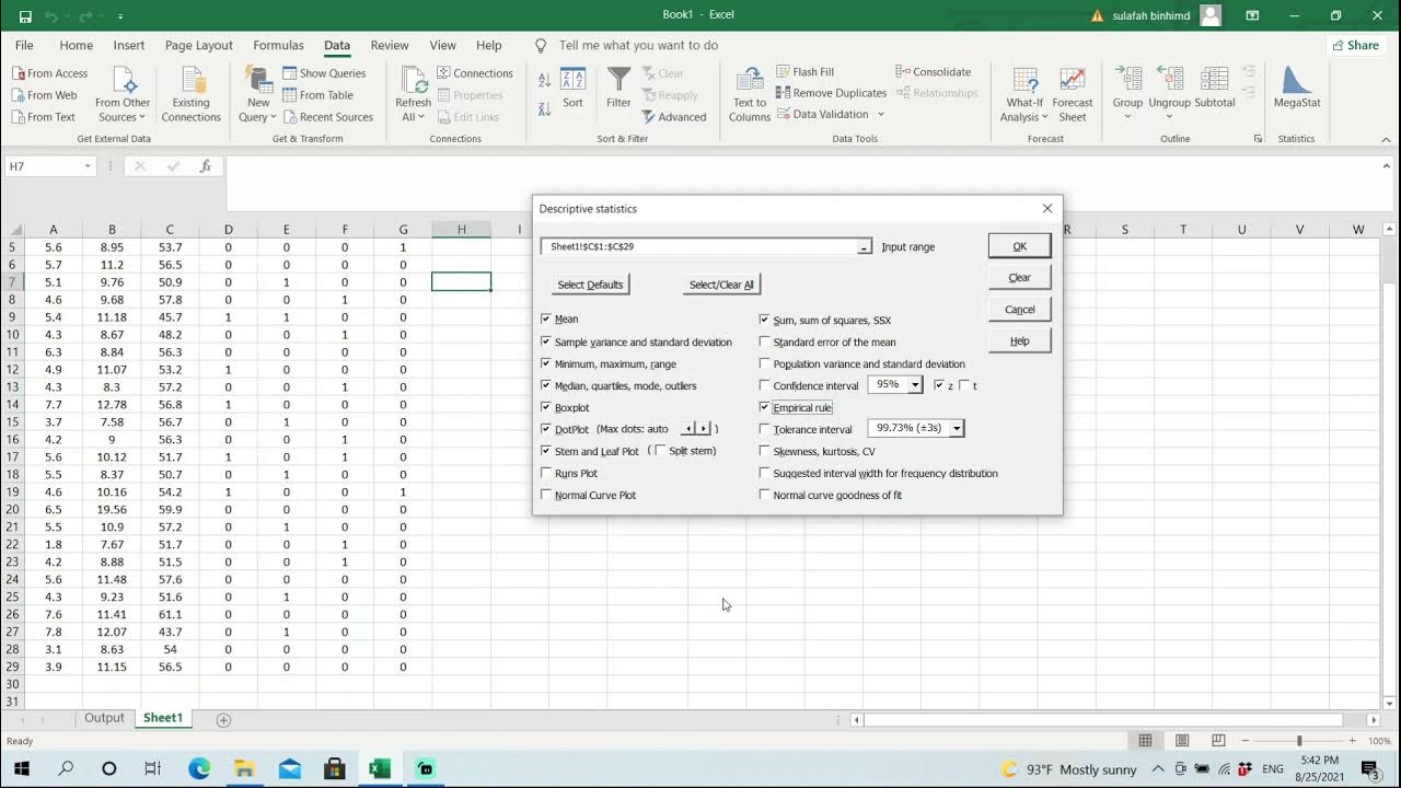 MegaStat Descrptive Statistic 1 الاحصاء الوصفي للمتغير الكمي Trim - YouTube