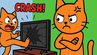 Angry Cat Destroys Tv After Mom Scolds Funny Cartoon Story