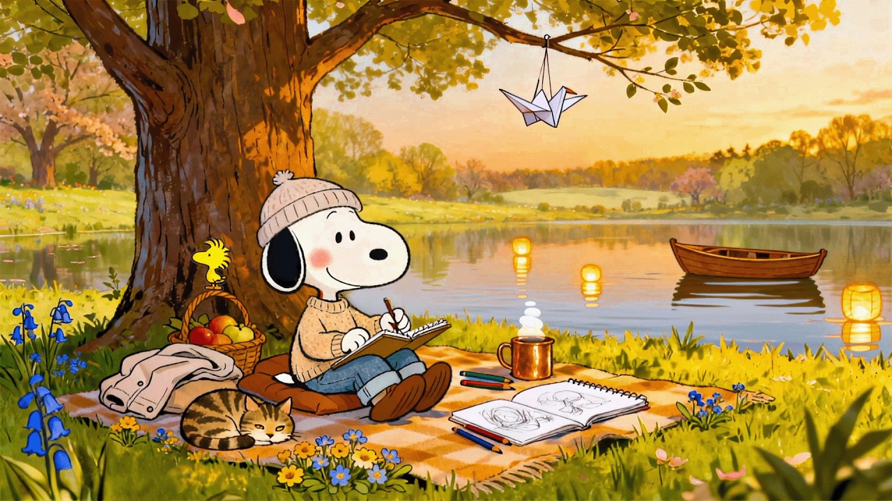 Snoopy’s Sunny Cozy Time 🌞☕ Soft Lofi for Studying & Relaxing 📓✨ Peaceful Spring Mood