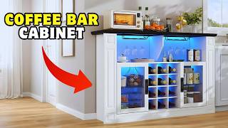 Modern Wine & Coffee Bar Cabinet with LED Lights | Gyfimoie Kitchen Storage Setup & Review