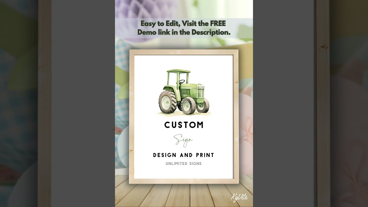 Watercolored Green Tractor Birthday Custom Sign, Minimalist Tractor, Create Any Birthday Party Sign