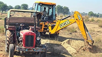 Jcb 3dx Backhoe Loader Machine Loading Red Mud with Massey 1035&241 and Eicher 380 Tractor