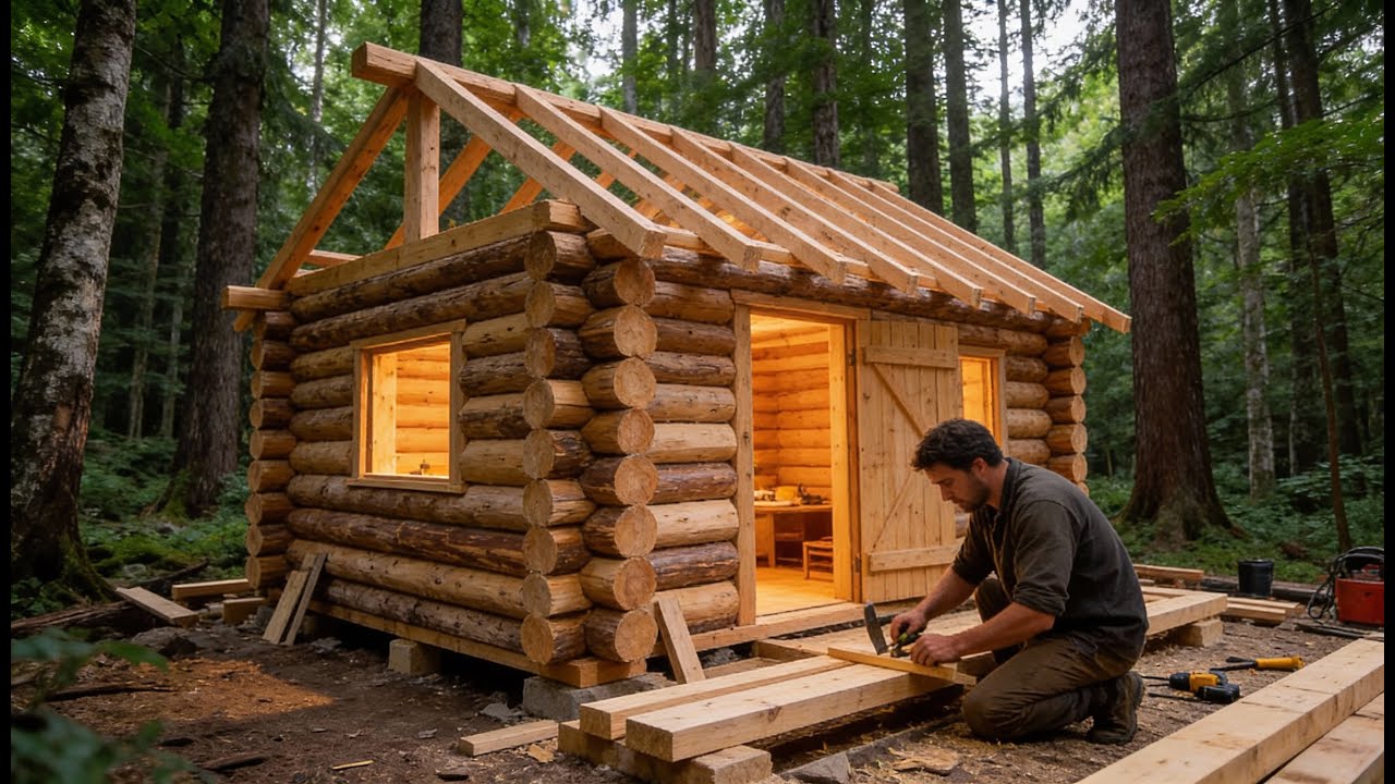 Building A House In The Forest — A Cozy Log Cabin Built Alone From ...