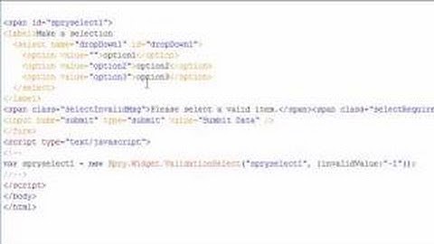 Dreamweaver CS4 Tutorial - 34 - Spry Validation of a Dropdown List