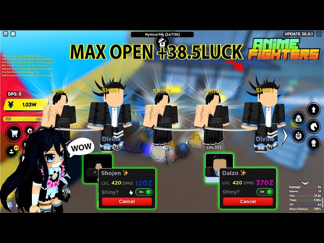 Max Open Shiny Potion 30 minutes +25 Luck New Map!! Anime Fighters
