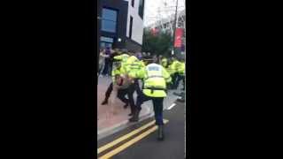 Club Brugge fans clashed with the police at Old Trafford 18.08.2015.
