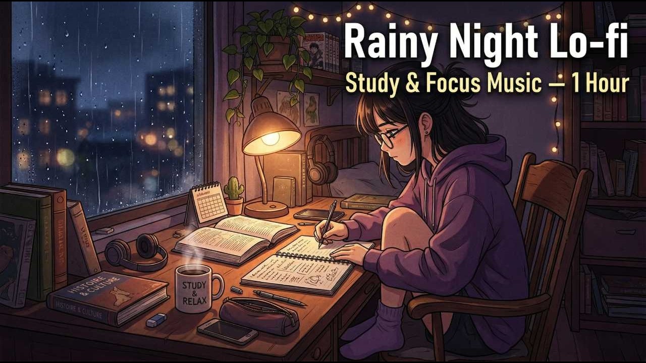Rainy Night Lo-fi 🎵 Study & Focus Music — 1 Hour - YouTube