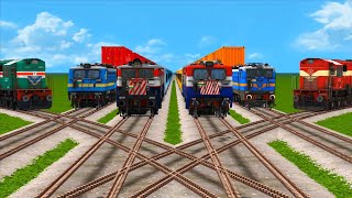 6 DIESEL &amp; ELECTRIC TRAINS CROSSING ON BUMPY FORKED RAILROAD TRACK 🚦 3D TRAIN🚇INDIAN RAILWAYS