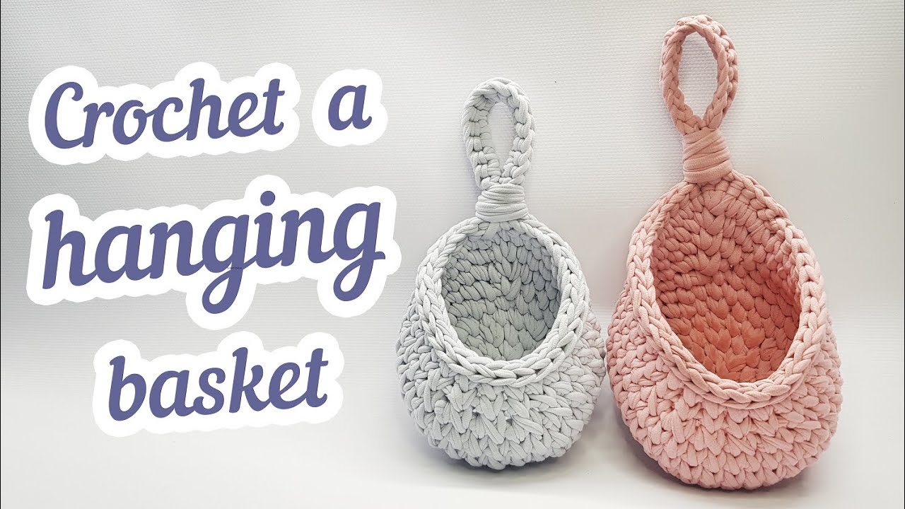 Crochet a drop shape HANGING BASKET with T-shirt yarn || Tutorial ...